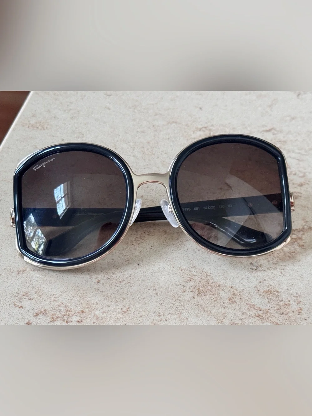 Salvatore Ferragamo Black Round Sunglasses with Silver Trim- SF719S- never worn